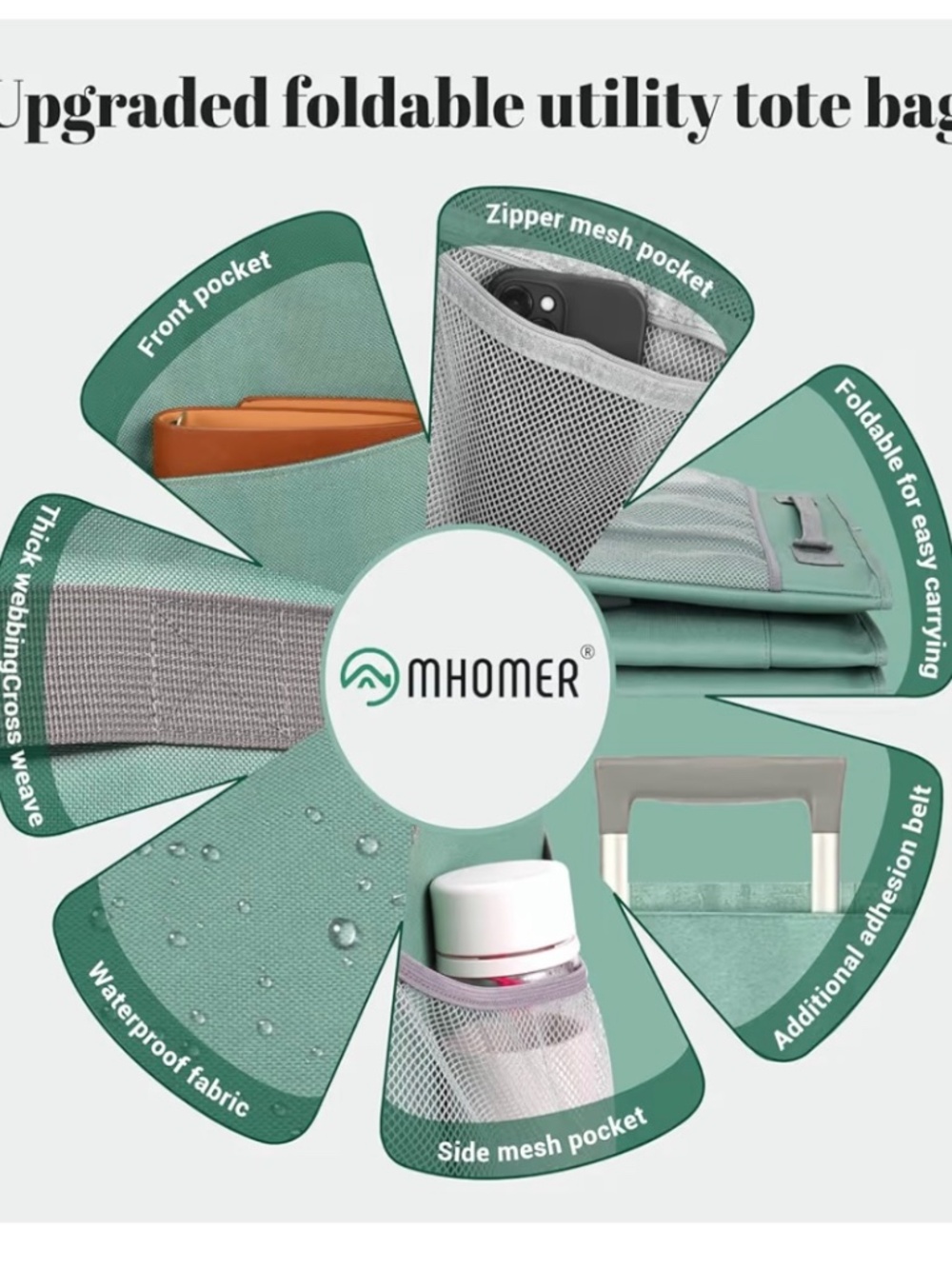 Large Tote Bag with Carrying Handles - Light Green - Picture 5 of 8